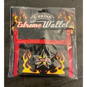 NEW-Mens/Boys Tri Fold Wallet -X-Brand Extreme Wallet -Fire Flames Velcro